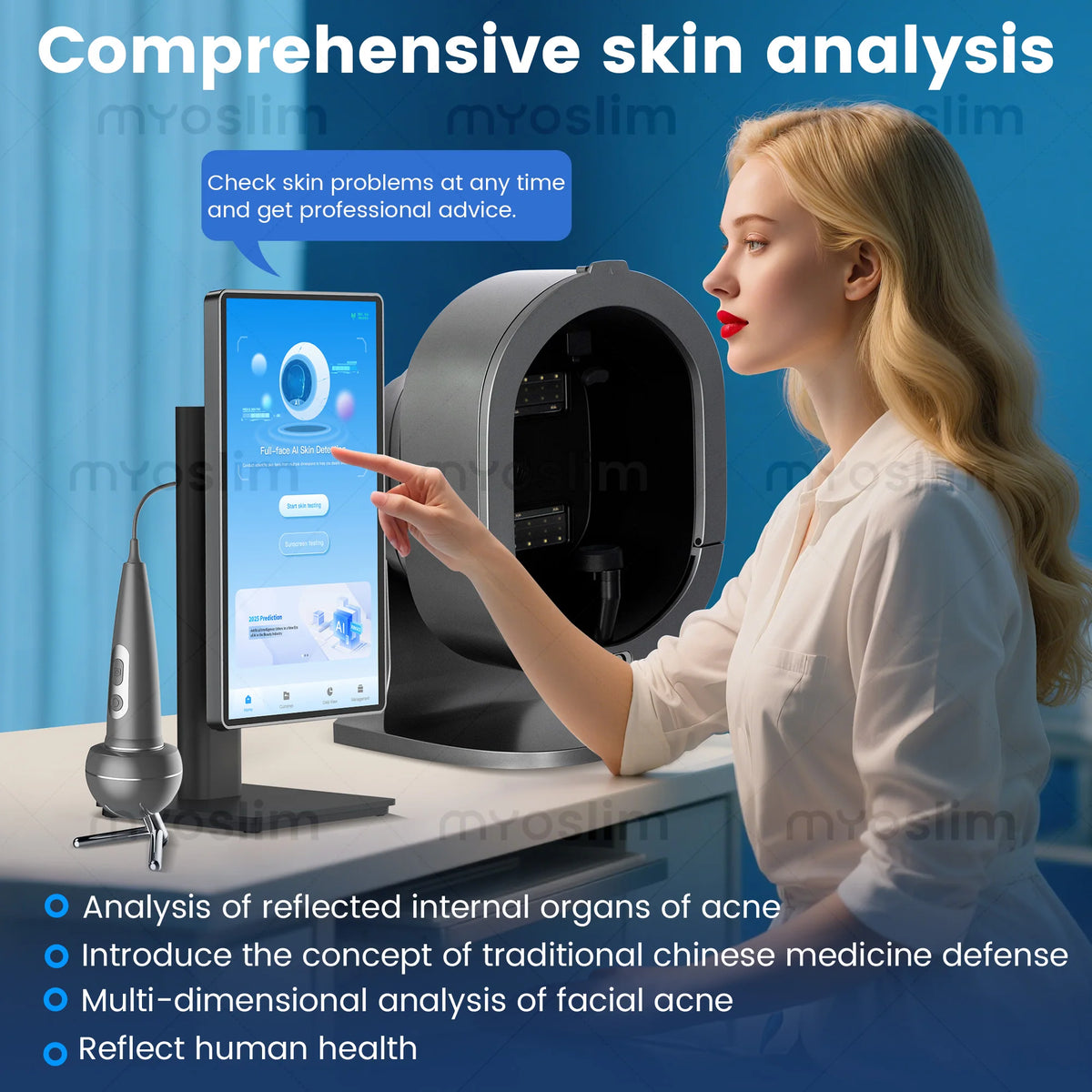 21.5 Inch X5 Facial Skin Analyzer, 3D AI Hair Scanner, 8 Spectrum Light, Beauty Analysis Machine for Salon Care