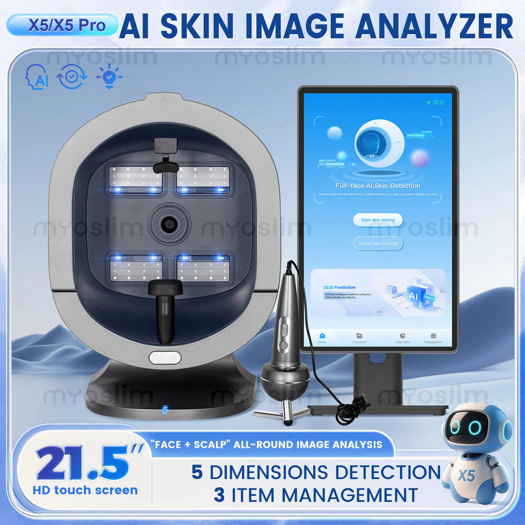 21.5 Inch X5 Facial Skin Analyzer, 3D AI Hair Scanner, 8 Spectrum Light, Beauty Analysis Machine for Salon Care
